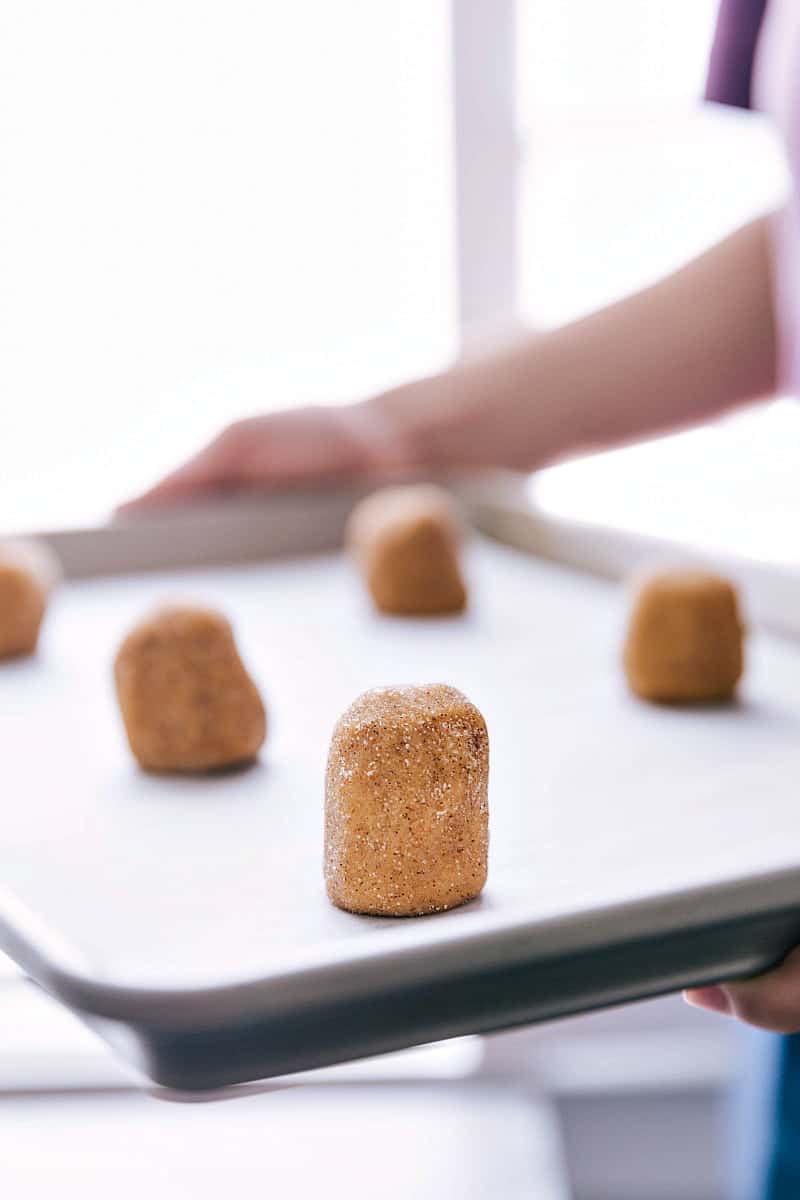 Shot of a tray of the unbaked cookies ready to be put in the oven.