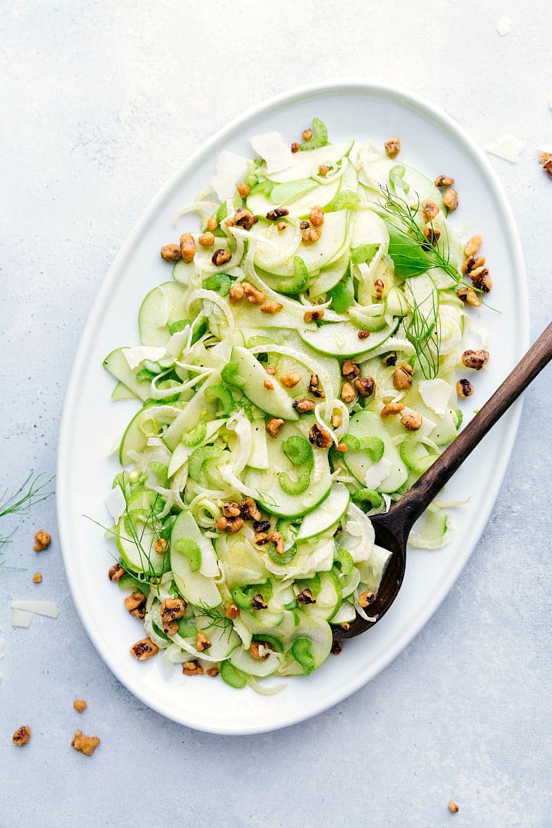 Overhead shot of apple walnut salad