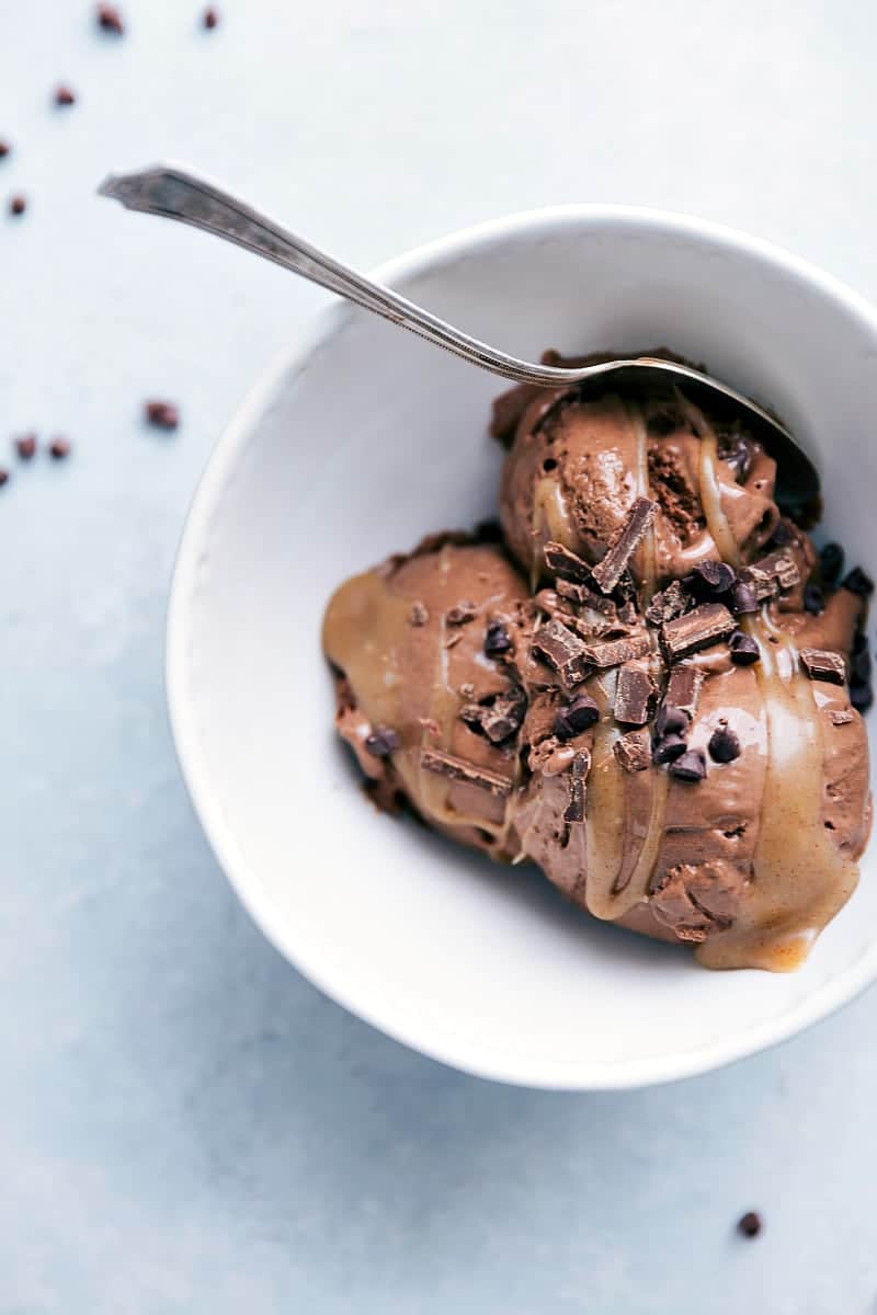 overhead photo of healthy chocolate ice cream with healthy