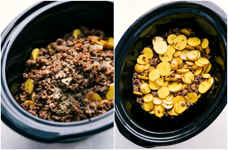 Assembling Crockpot Cheesy Potatoes 
