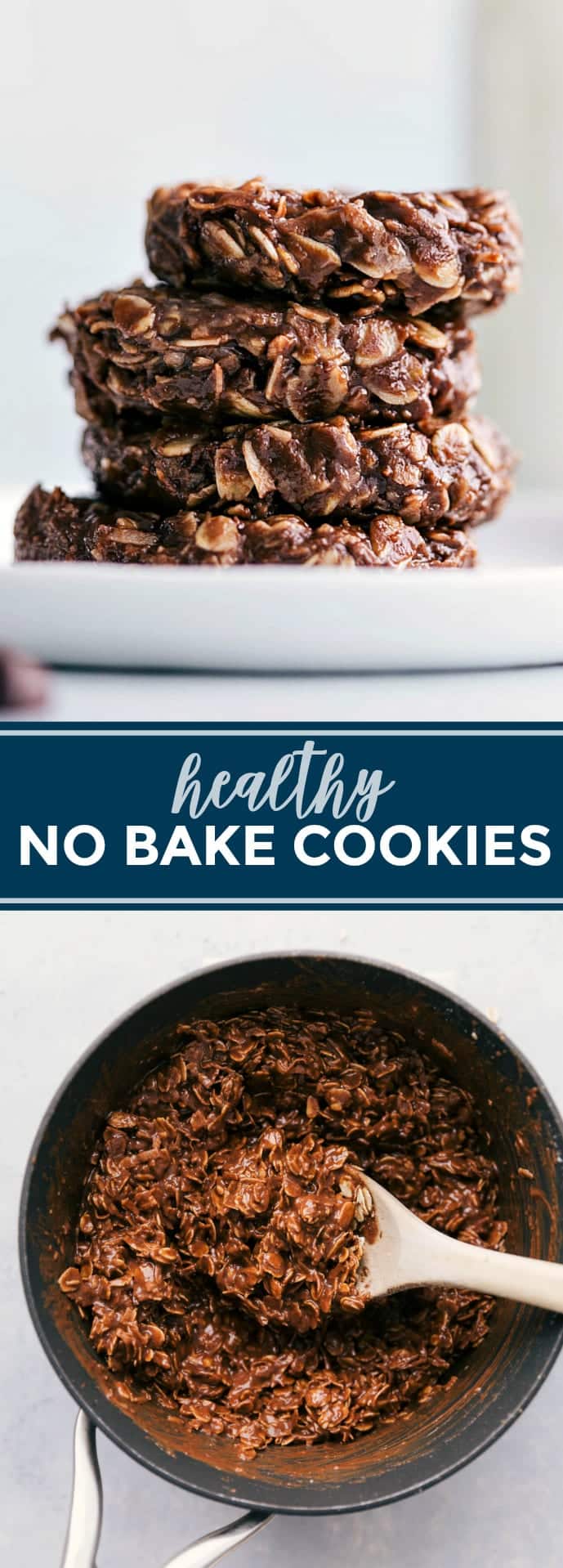 The famous chocolate peanut butter healthy no bake cookies made with better-for-you ingredients. These easy healthy no bake cookies can be made in 15 minutes or less and are truly the best! via chelseasmessyapron.com #healthy #no #bake #cookies #easy #quick #oatmeal #oat #dessert #treat