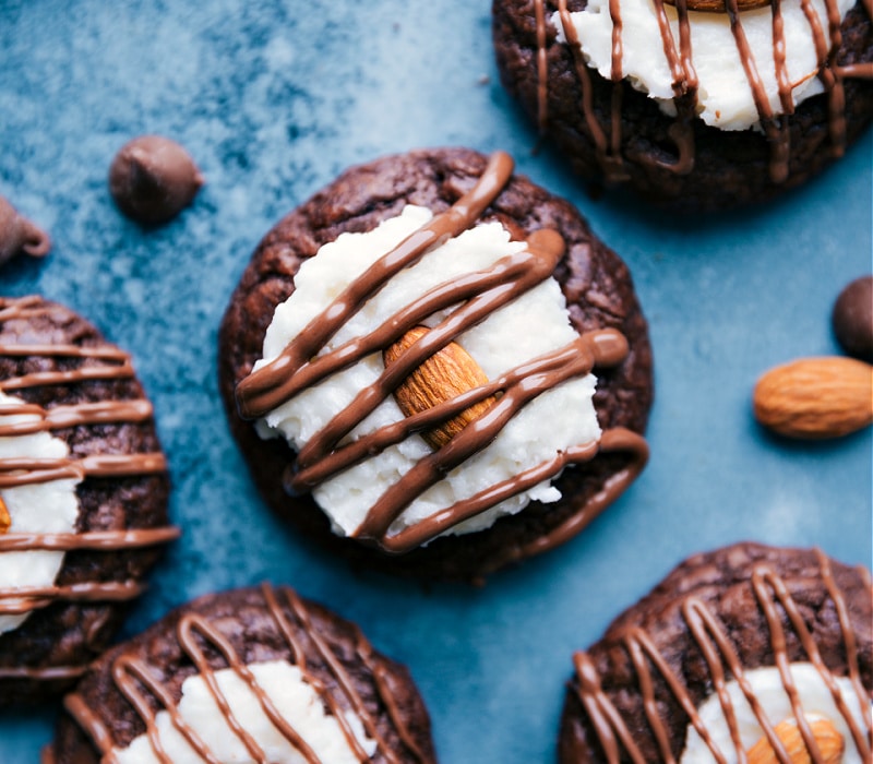 Up close overhead image of an almond joy cookies ready to be eaten