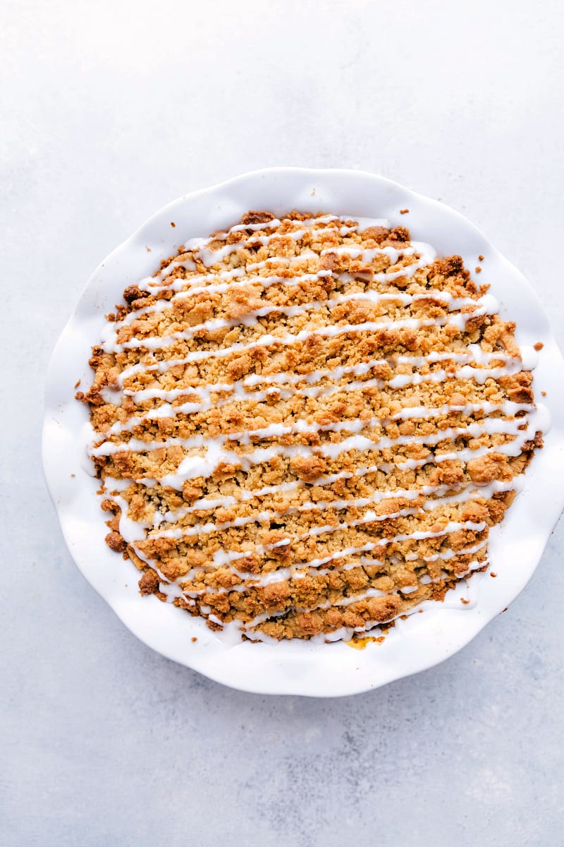 Overhead image of cinnamon roll apple pie