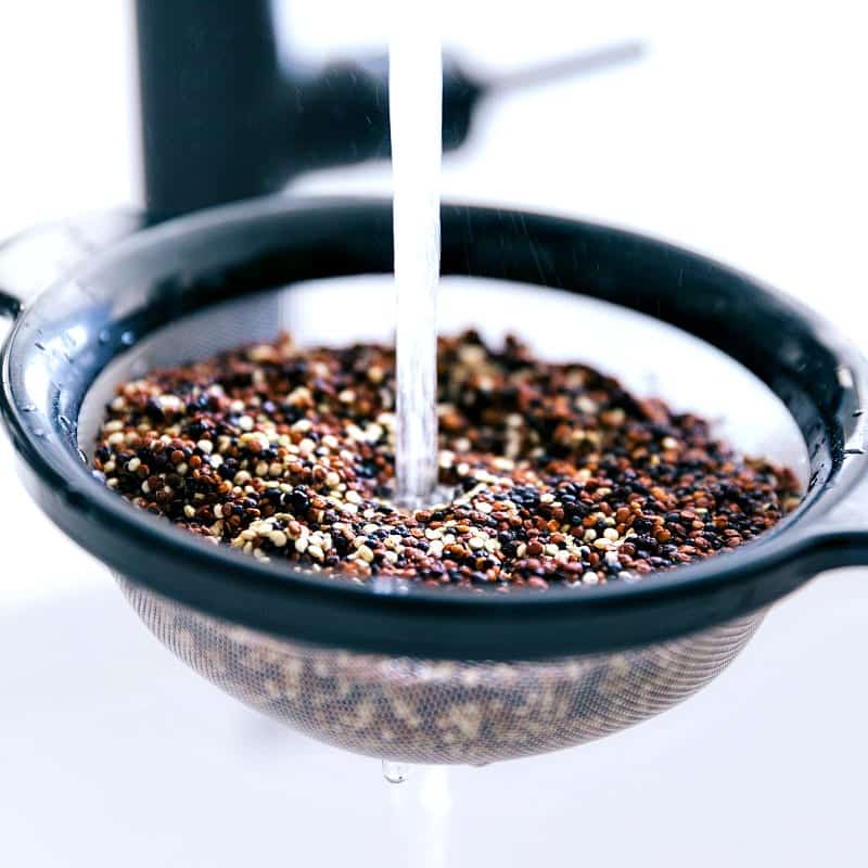 Rinsing quinoa in a strainer