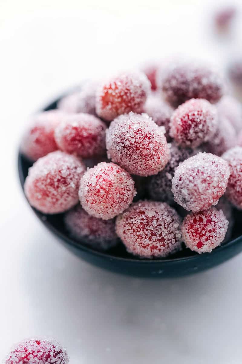 A bowl of Sugared Cranberries