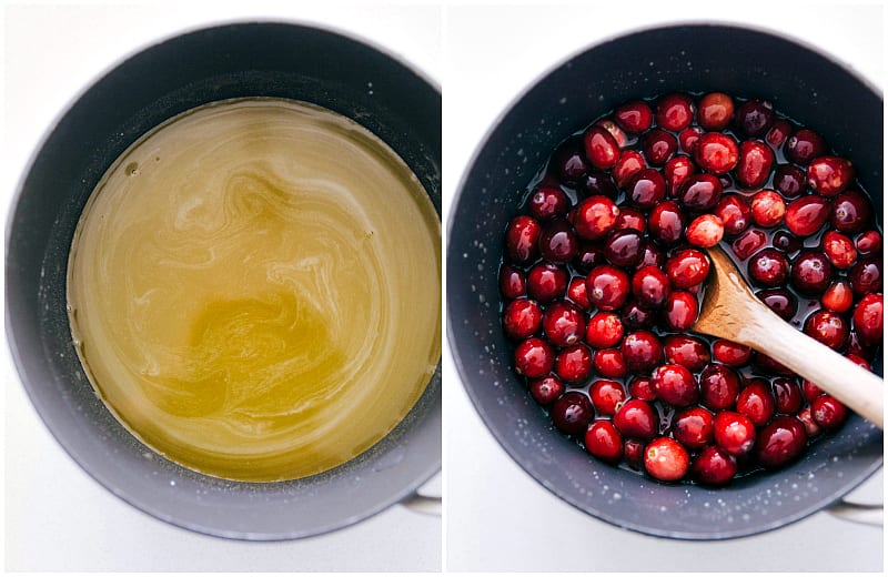 Adding cranberries to the orange juice mixture