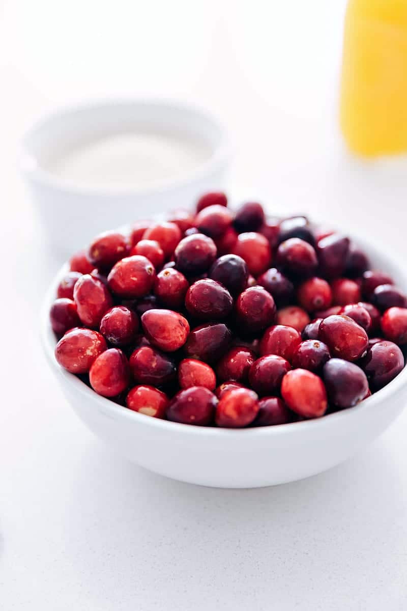 Ingredient shot: cranberries, sugars, and orange juice