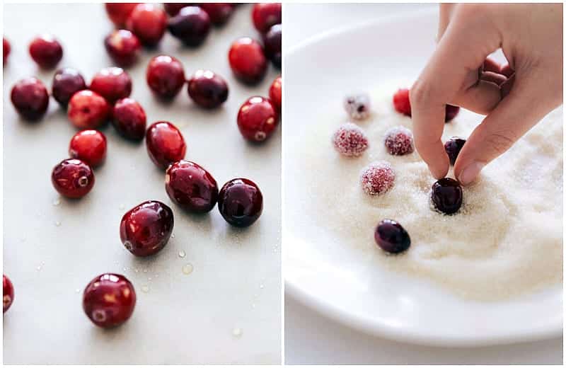 Process shot: drying cranberries and rolling in sugar