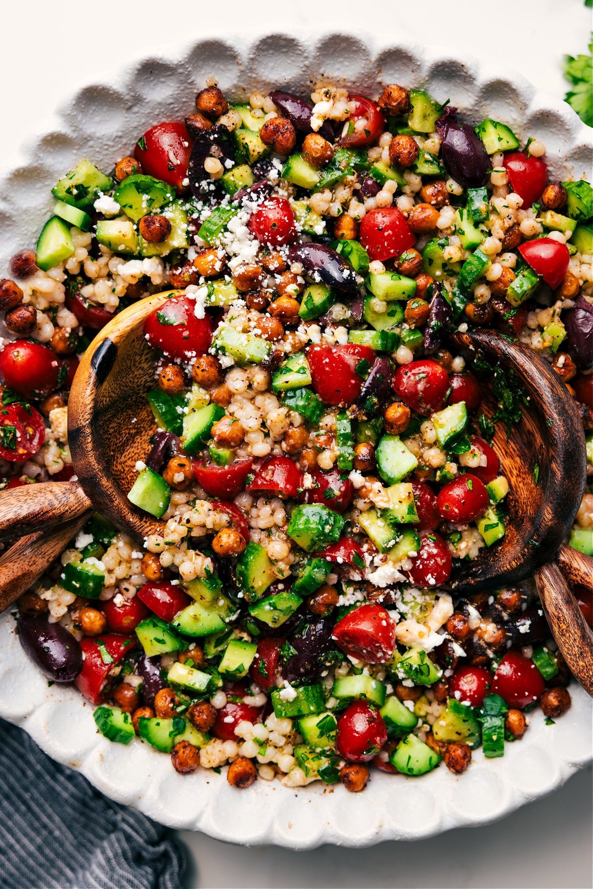 The Best Chickpea Salad Recipe Chickpea Salad fully mixed and coated in dressing, ready to serve.