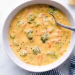 Delicious bowl of homemade broccoli cheddar soup.