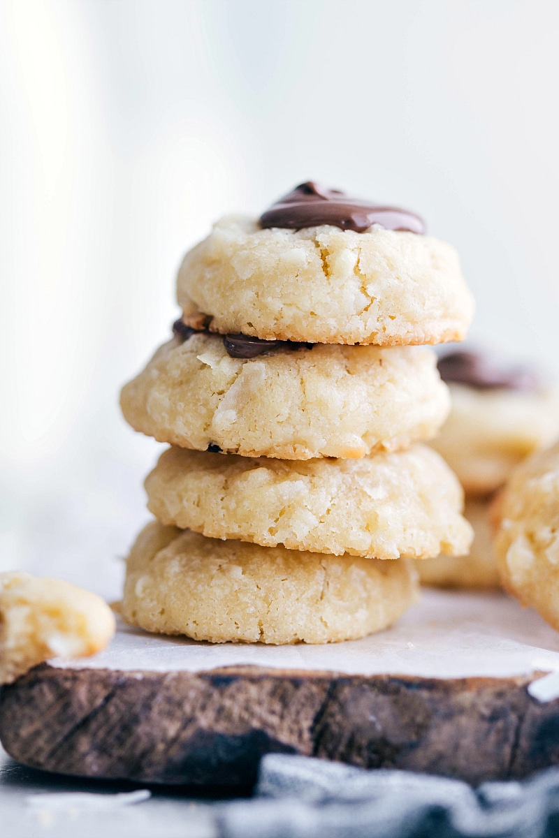 A stack of Coconut Thumbprint Cookies