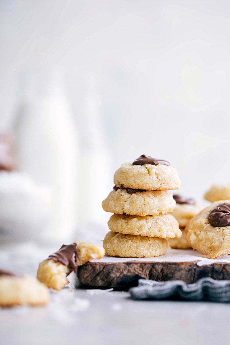 Photo of a stack of Coconut Thumbprint Cookies