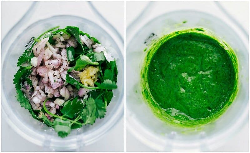 Overhead image of the dressing being made for these Healthy Tacos.