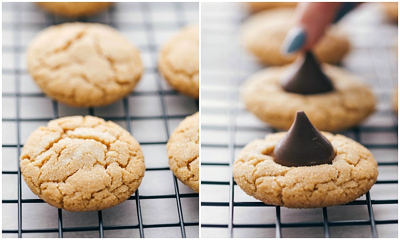 Adding chocolate to Peanut Butter Blossoms