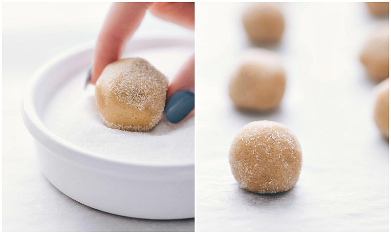 Rolling the dough balls in sugar