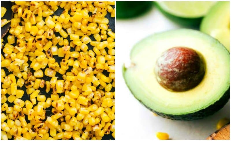 Charred corn and avocado used in this recipe
