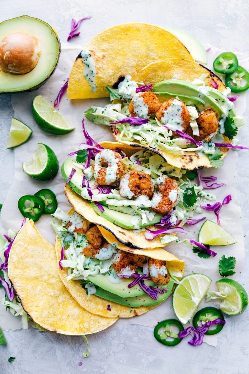 Overhead image of the Shrimp Tacos.