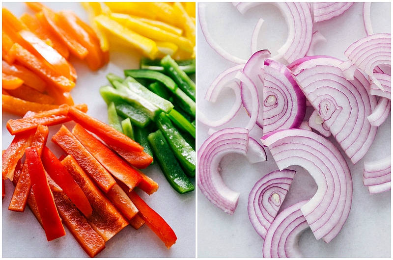 Cut vegetables for Vegetarian Fajitas