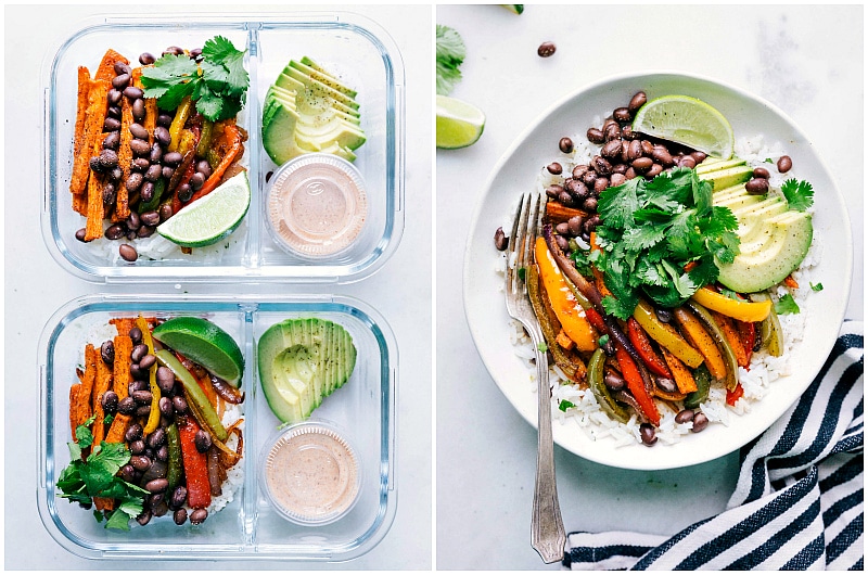 Vegetarian Fajitas as meal prep or a dinner bowl.