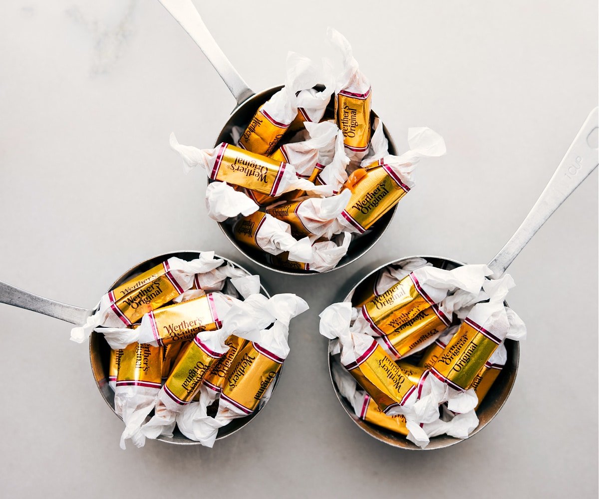 The caramels prepped into measuring cups for these carmelitas.