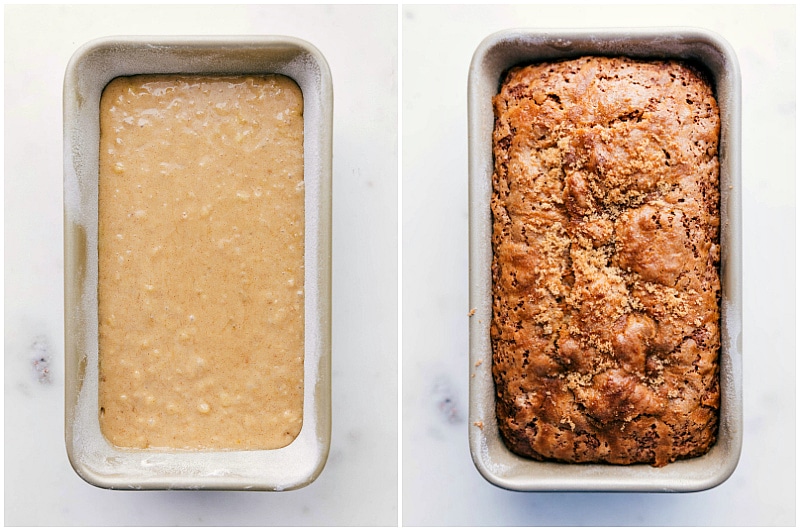 Unbaked and baked Easy Banana Bread