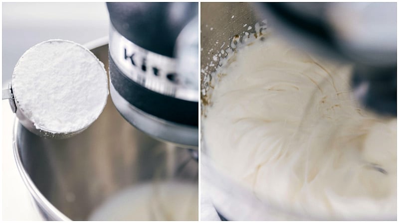 Powdered sugar added to heavy whipping cream.