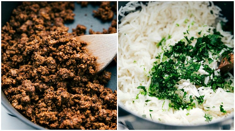 Ground Beef and Cilantro-lime rice for Taco Bowls