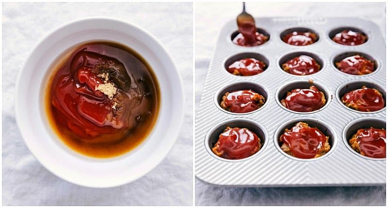 Making and adding glaze to the mini turkey meatloaves.