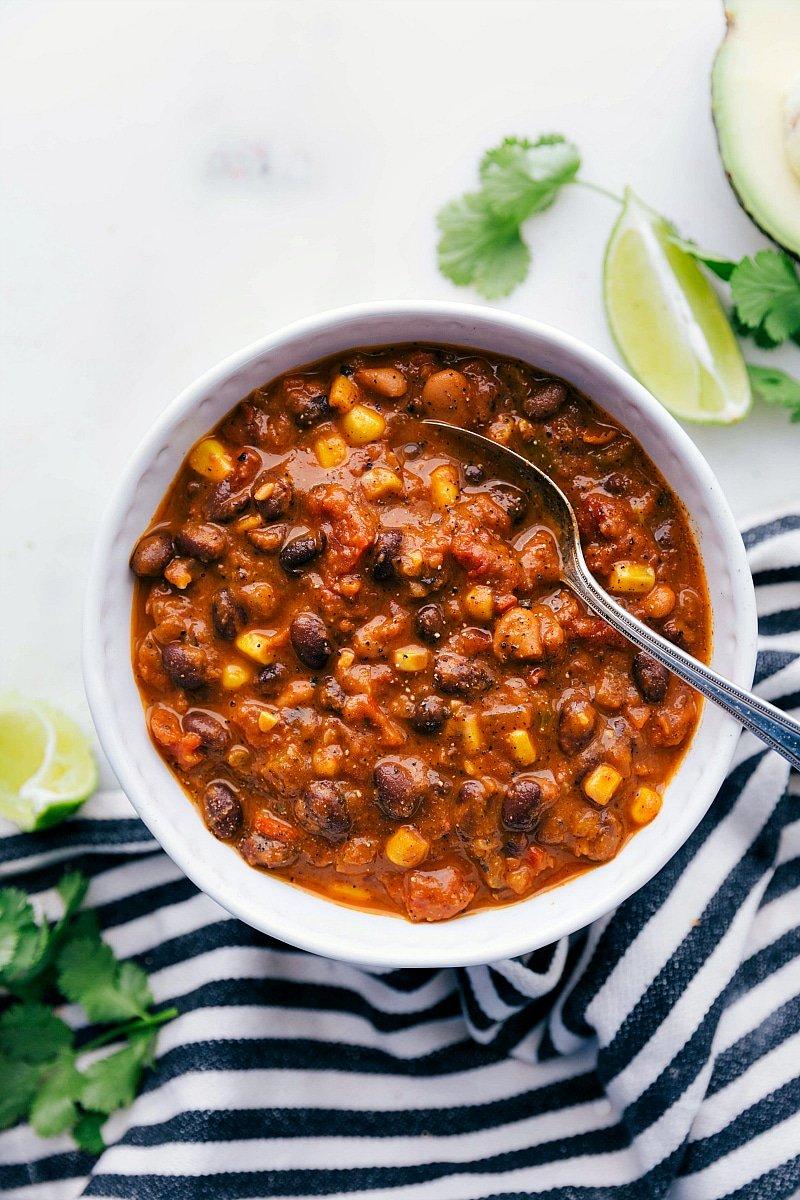 Vegetarian Chili with spoon in it
