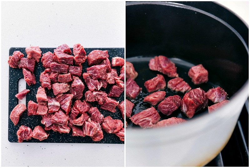 Beef being prepared for this soup.