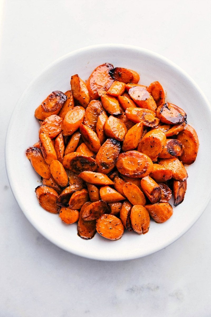 Overhead image of the Roasted Carrots, ready to eat.