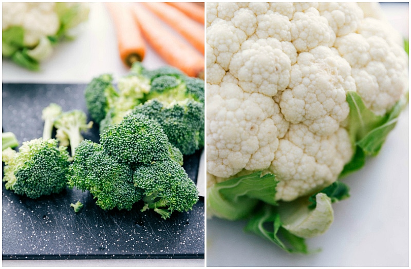 Image of the broccoli and cauliflower that are going to be used in these Pesto Veggie Bowls.