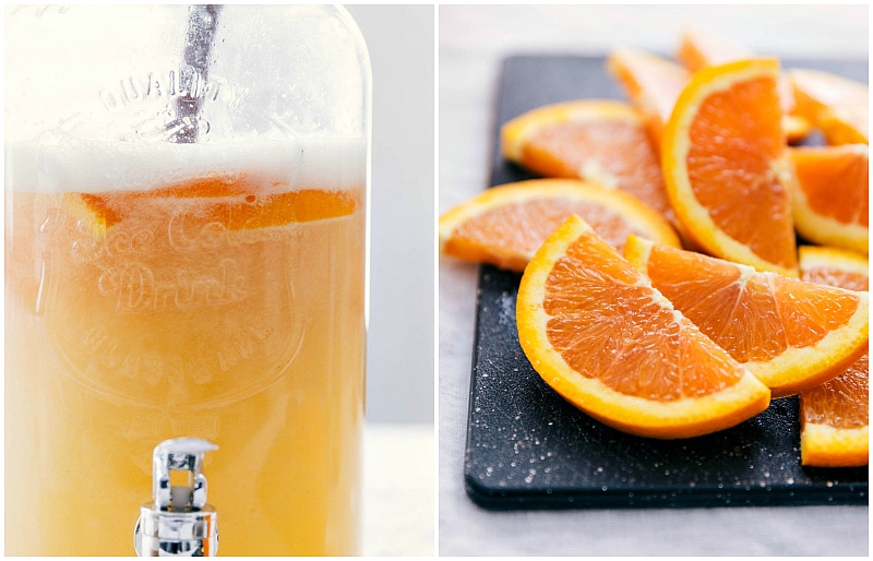 Cara Cara orange slices being added to the drink.