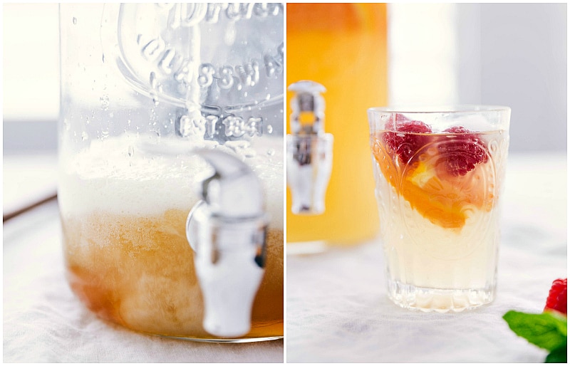Soda being added to the juice concentrate for this easy punch recipe.