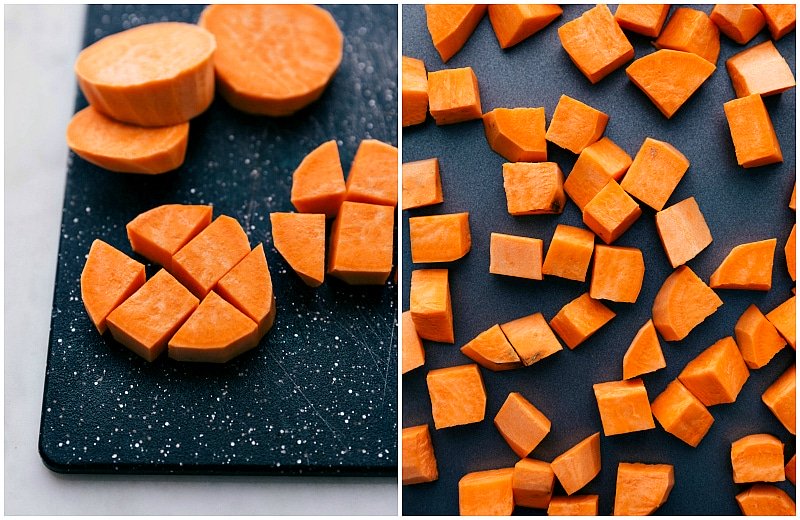 Sweet potato rounds chunked into equal sizes