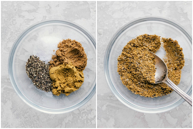 Images of the seasoning mix compartmentalized and then mixed together.