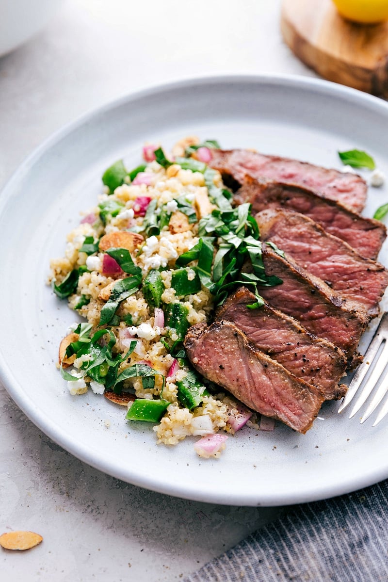 Photo of Spring Quinoa Salad with side of Grilled Steak.