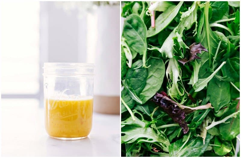 Image of the dressing and lettuce for Strawberry Salad.