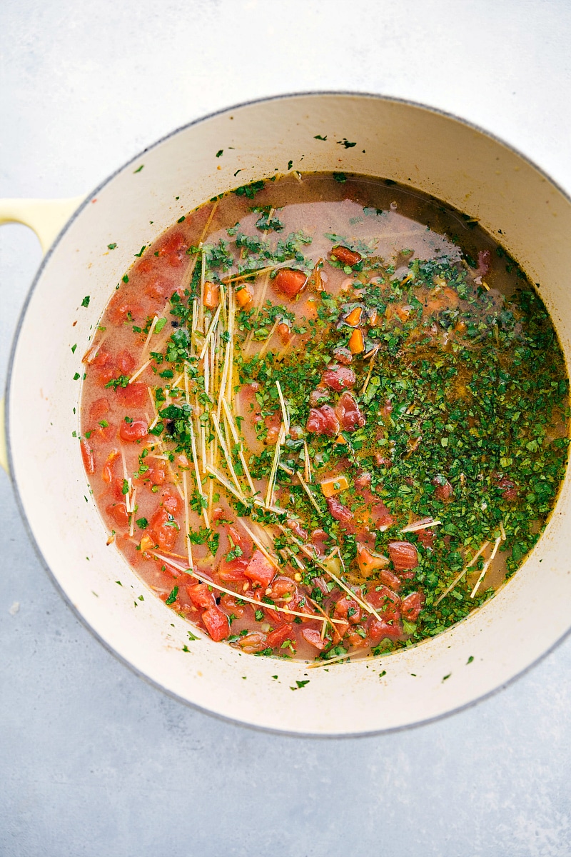 All ingredients in the pot before we simmer it.