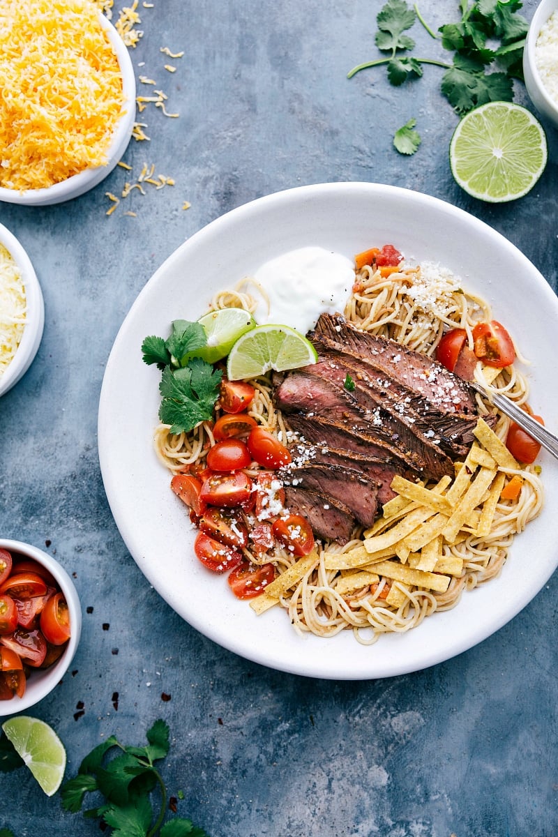 Overhead photo of prepared Fideo.