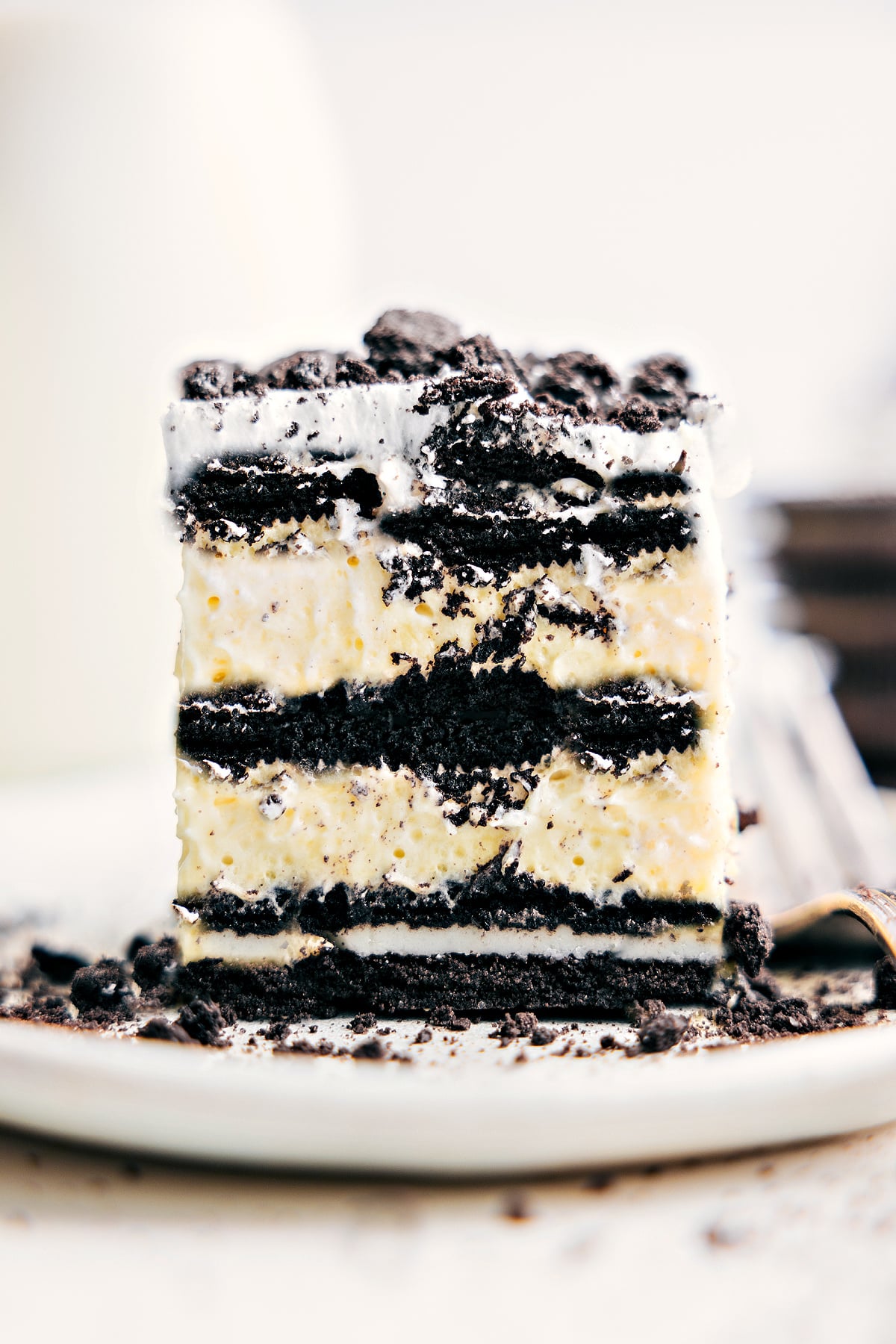 Oreo Icebox Cake square on a plate, ready to be enjoyed.