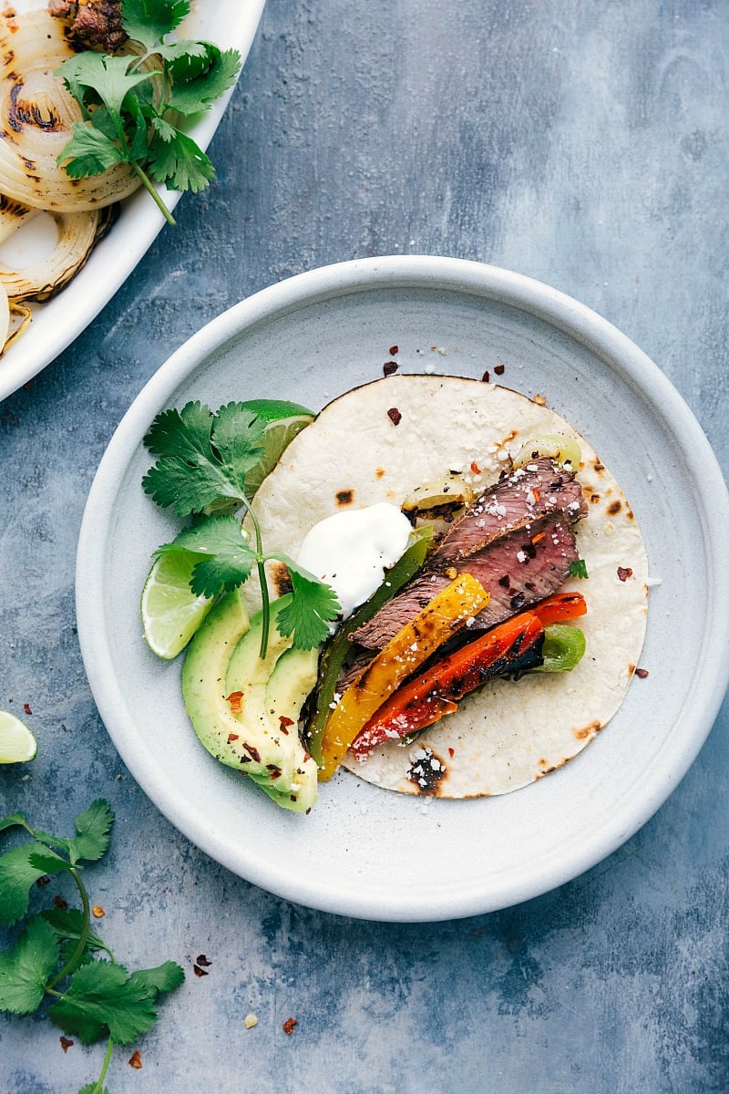 Steak fajita in a tortilla