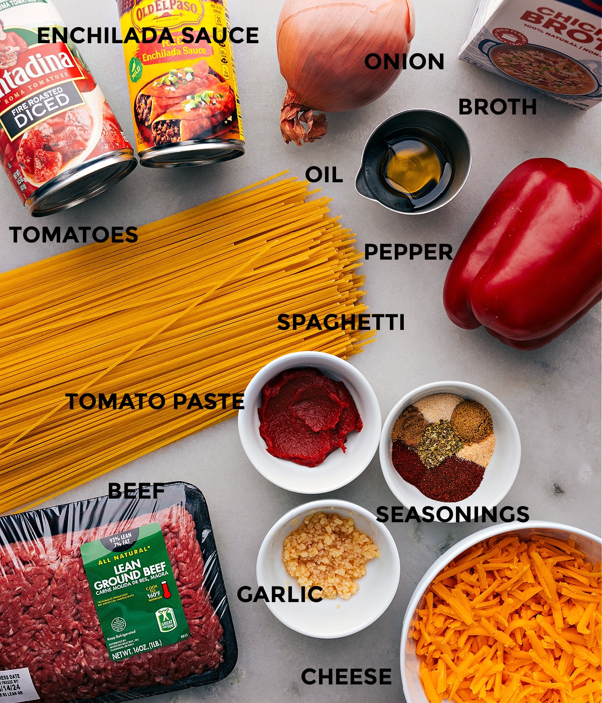 All the ingredients in this recipe prepped out for easy assembly.