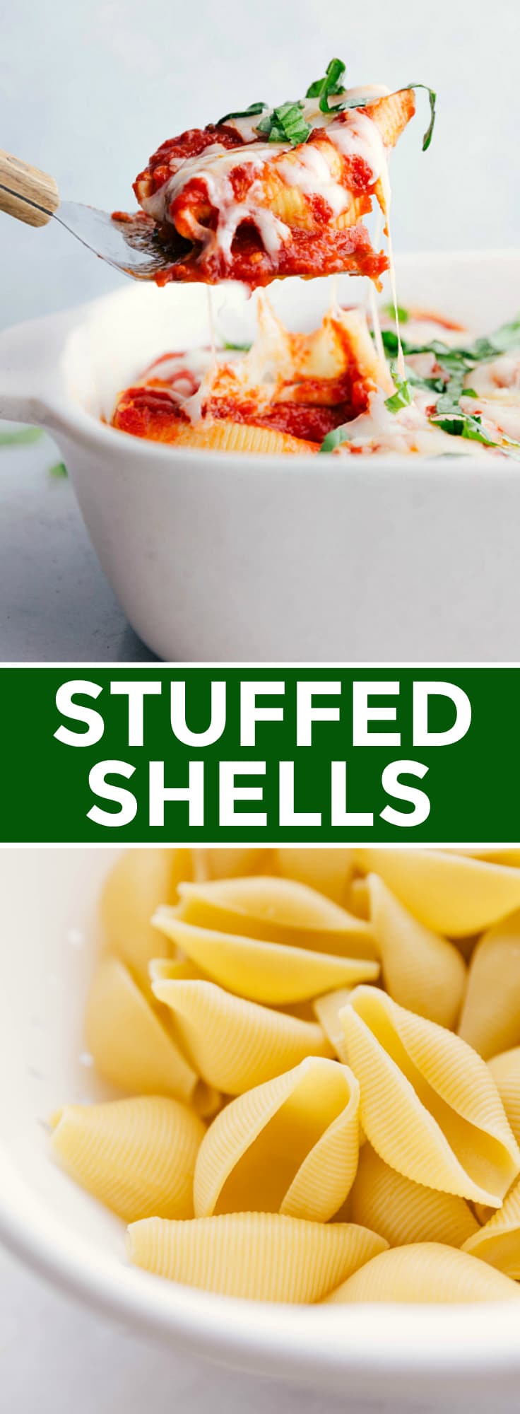 These classic stuffed shells are made with cooked pasta shells, a cheesy ricotta filling, a few Italian herbs, and plenty of marinara! This cheesy pasta dish is pure comfort food and couldn't be simpler to make. via chelseasmessyapron.com #stuffed #shells #easy #quick #dinner #vegetarian #pasta #cheese #ricotta #marinara