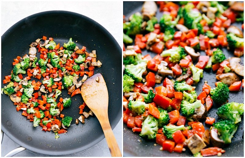 Veggies being cooked in skillet.