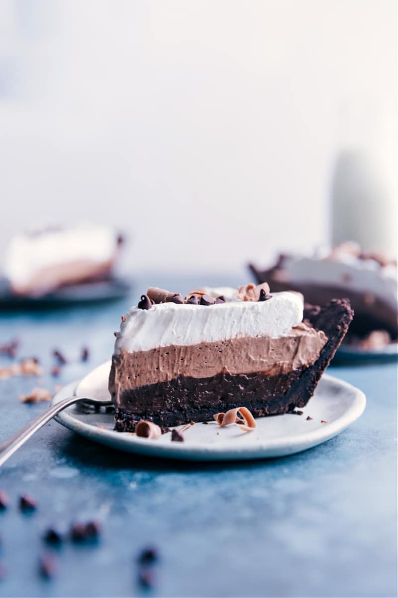 A slice of the Chocolate Pudding Pie ready to be served