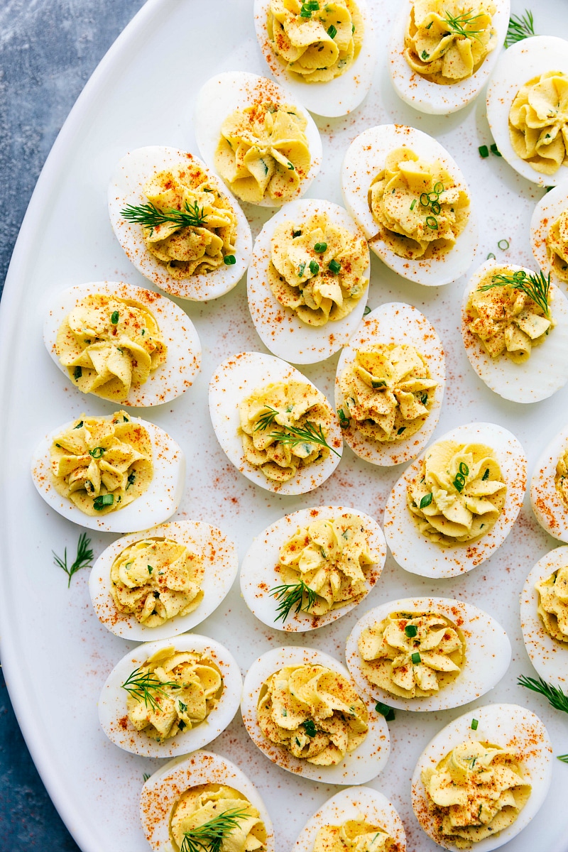 Platter of this prepared Deviled Eggs recipe.