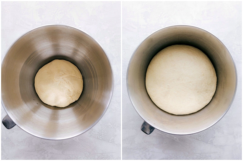 Images of the dough before and rising.