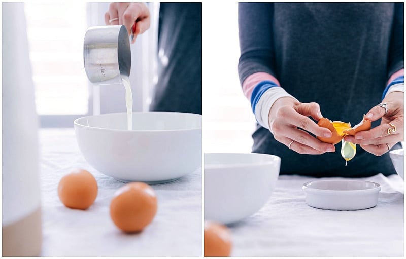Image of the wet ingredients being added to the bowl.