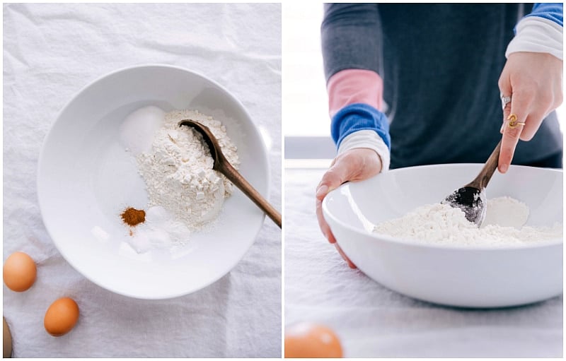 Image of the dry ingredients being combined to make Homemade Pancakes.